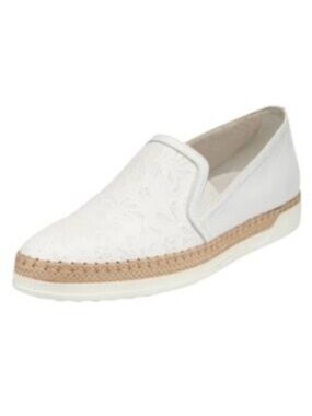 Tod's White laser cut Leather Slip-On Loafer Italy dust bag EU 37.5